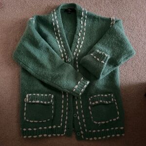 Lulu's Green and White Cardigan Sweater